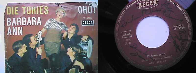 Cover Die Tories "Barbara Ann" / "Oho" und signed A side "Barbara Ann"